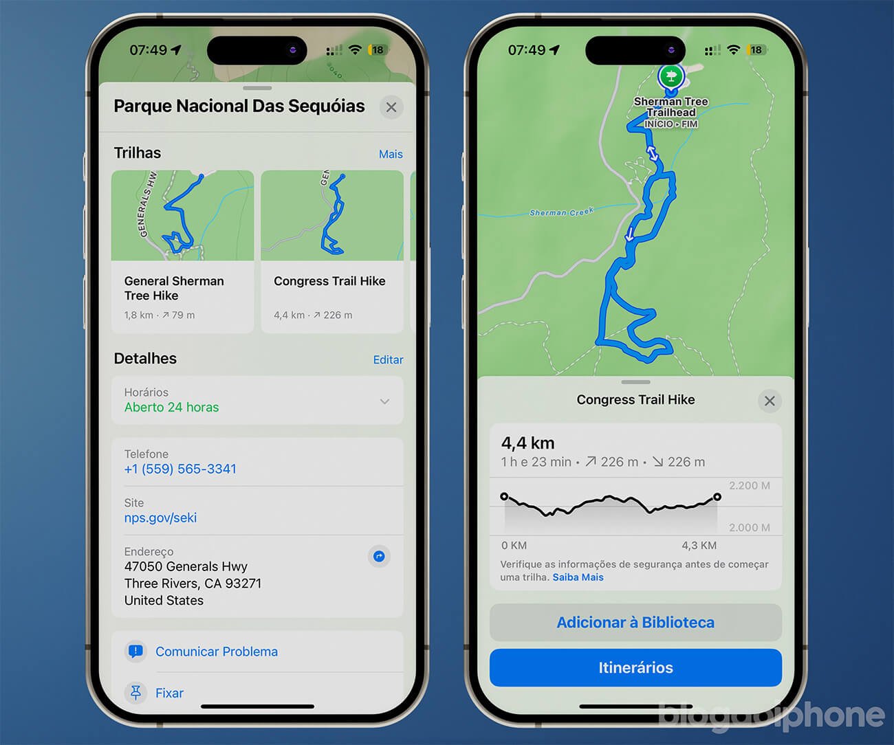 iOS 18 Cartes - Parc national américain Trilhas
